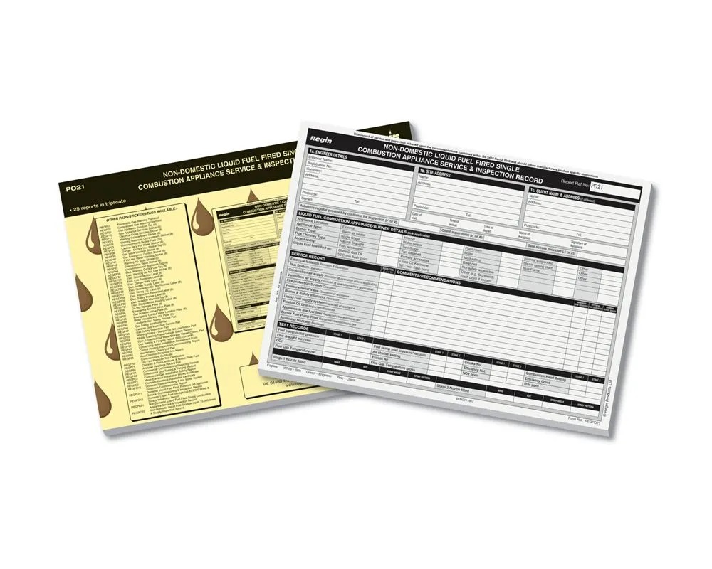 NON-DOMESTIC (COMMERCIAL) OIL FIRING SERVICE REPORT PAD